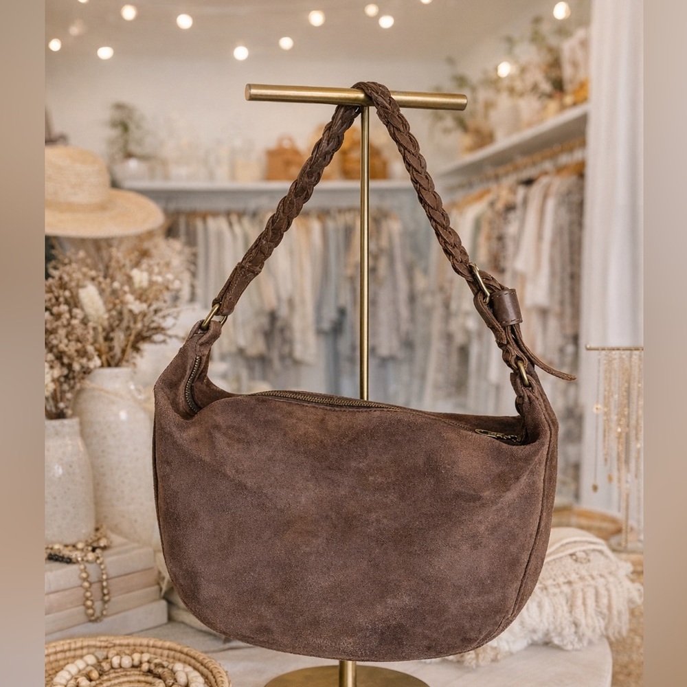 Parker Clay Desert Suede Hobo Bag Brown Braided Strap Slouchy Boho Artisan